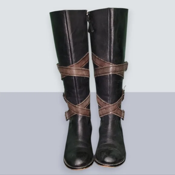 Women Vintage Leather Blk Riding Boots with detailed brn buckles by G.I.L.I 8 - Picture 4 of 8